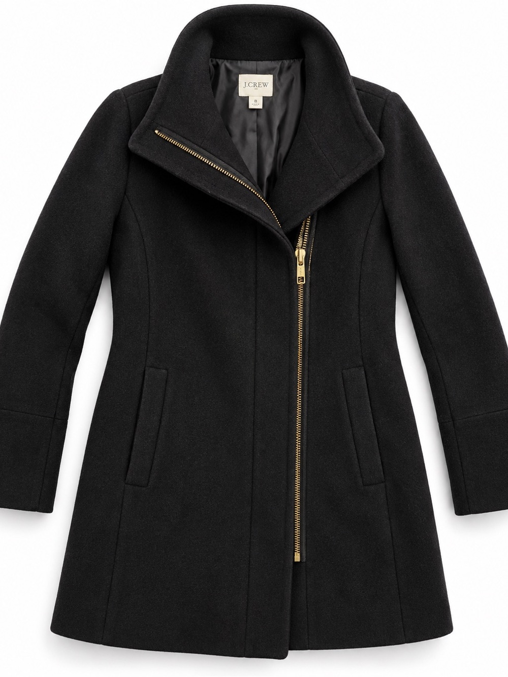J.Crew Women’s Size 8 Black Wool Blend Asymmetrical Zip Funnel Neck Coat
